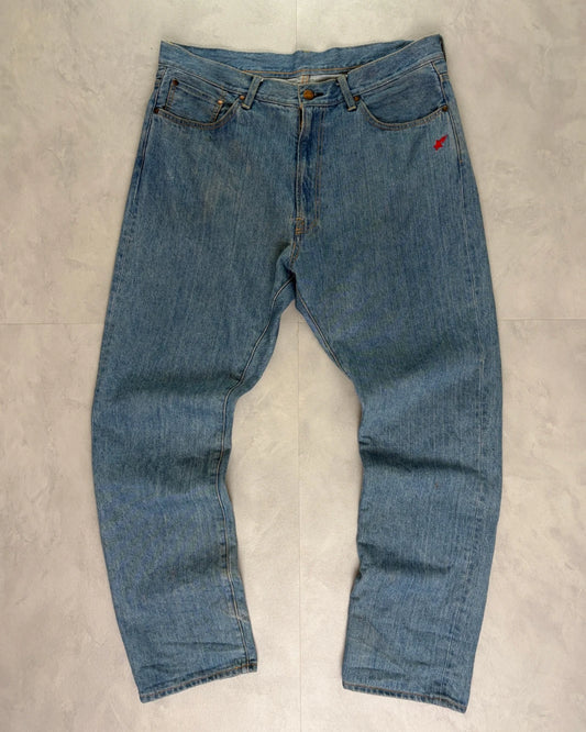 Bape Spell Out Back Embroidery Washed Jeans light blue – XXL