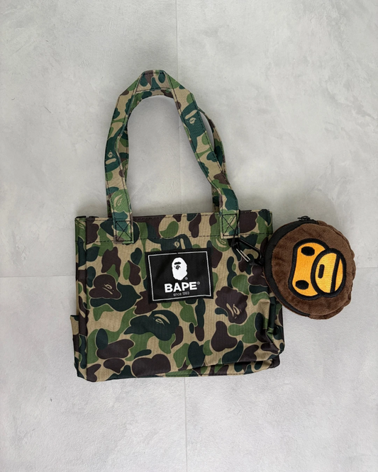 BAPE 2 In 1 Green Camo Mini Tote Bag With Baby Milo Shopping Bag - (NEW)