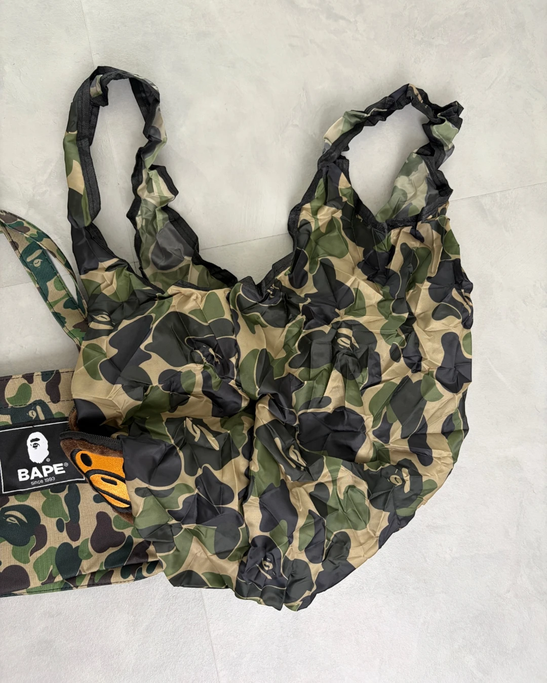 BAPE 2 In 1 Green Camo Mini Tote Bag With Baby Milo Shopping Bag - (NEW)