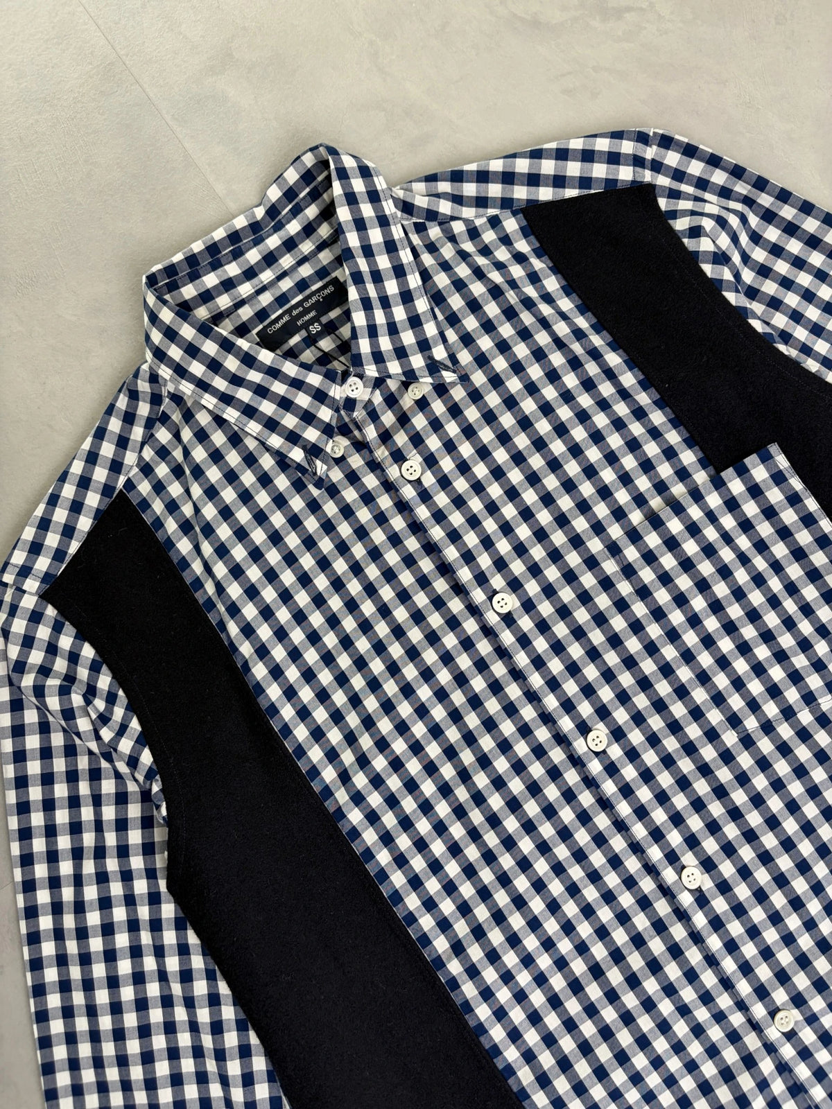 COMME DES GARÇONS AW07 GINGHAM WOOL PANEL SHIRT BLUE - M