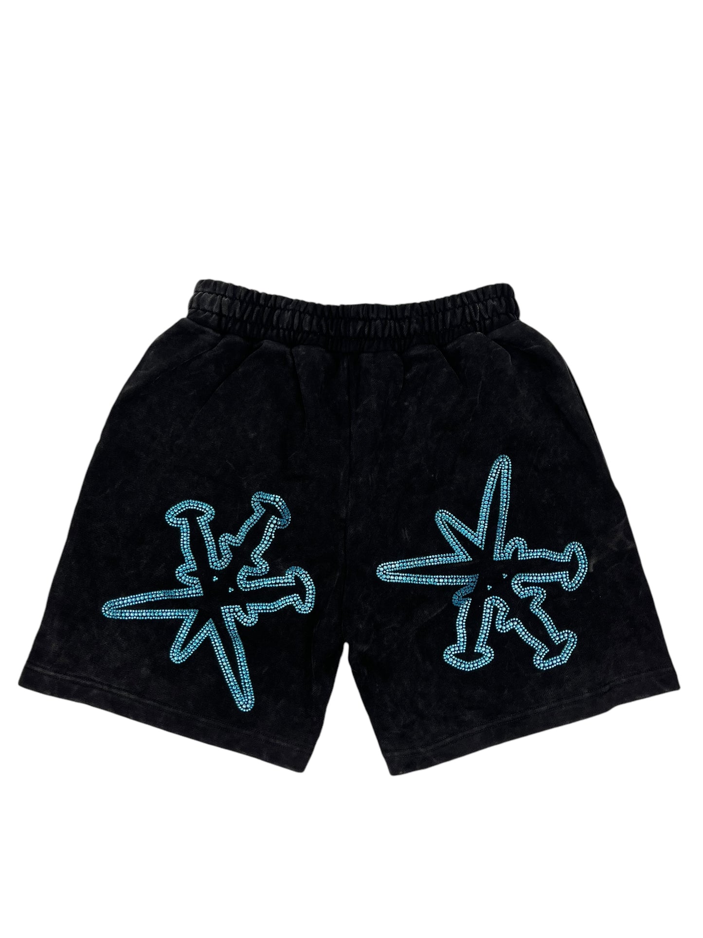 Unknown Dagger Rhinestone Shorts Black/Blue - (NEW)