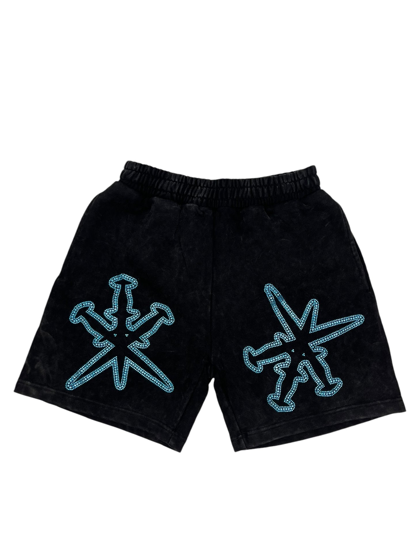 Unknown Dagger Rhinestone Shorts Black/Blue - (NEW)