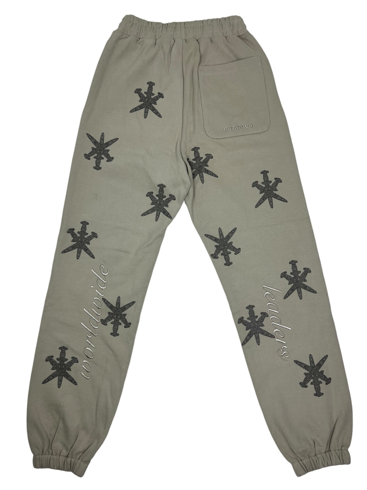 Unknown Rhinestone Dagger Sweatpants Beige - (NEW)