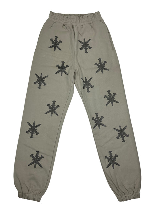 Unknown Rhinestone Dagger Sweatpants Beige - (NEW)