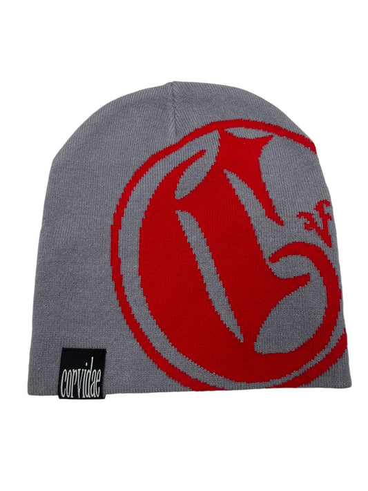 Corvidae Large Logo Grey/Red Beanie - (NEW)