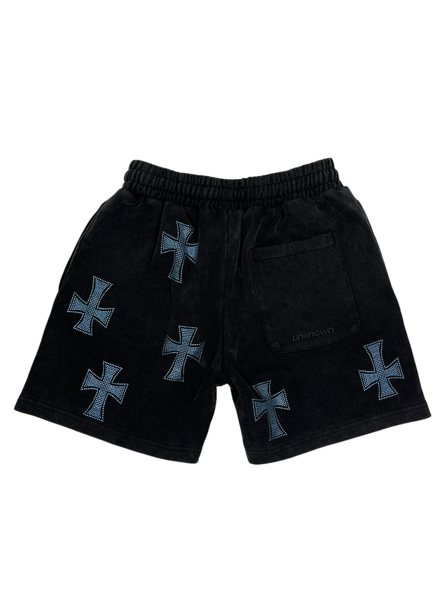 Unknown Cross Rhinestone Shorts Black/Blue - (NEW)