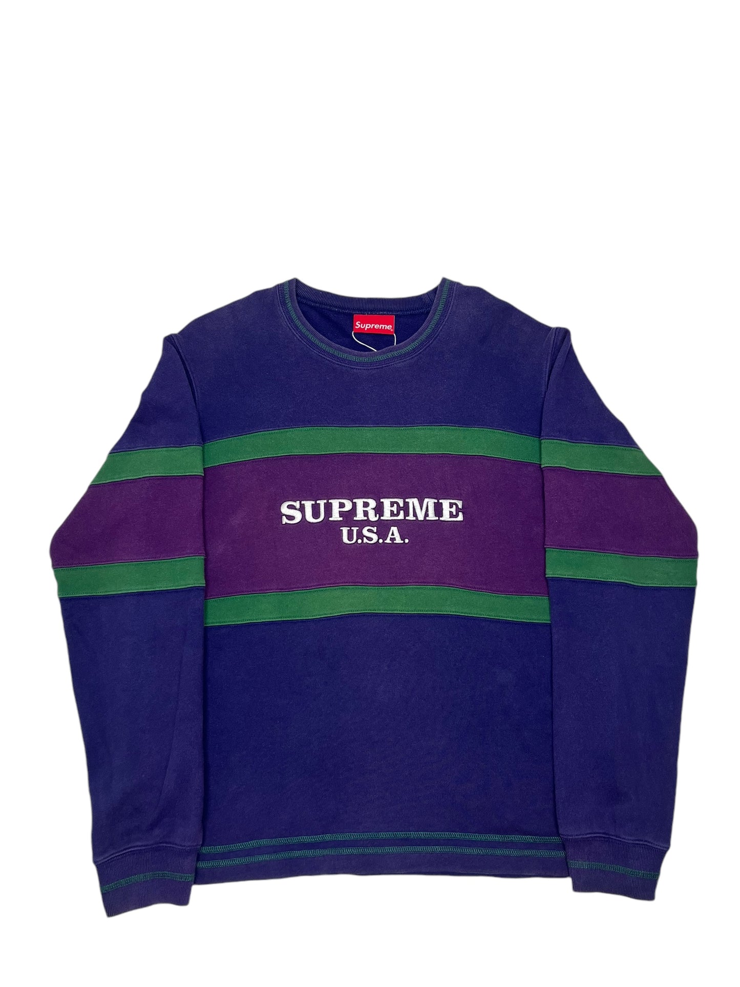 Supreme Centre Stripe Crewneck Purple/Green - (GRADE A) S