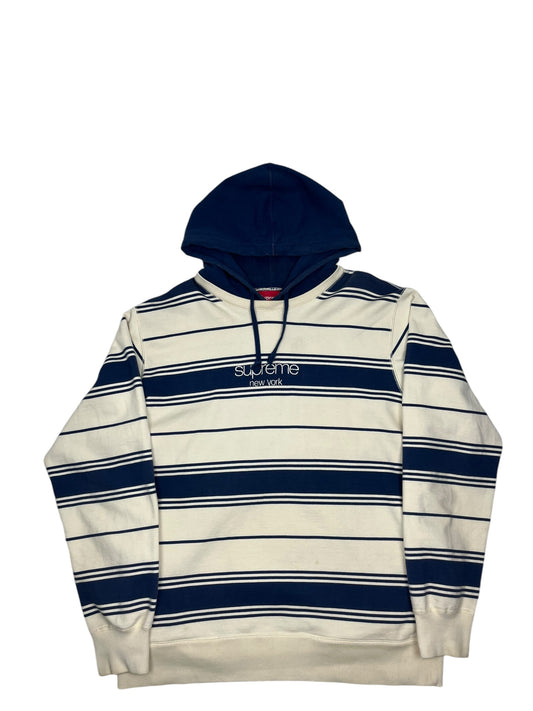 Supreme Striped New York Hoodie Cream/Blue (GRADE A) XL