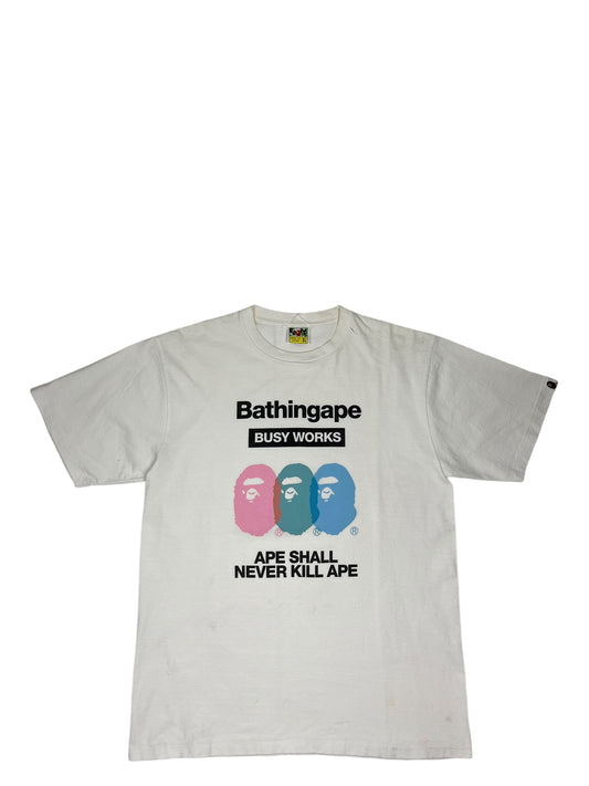 Bape Busy Works 3 Ape White T Shirt - (GRADE B) XL