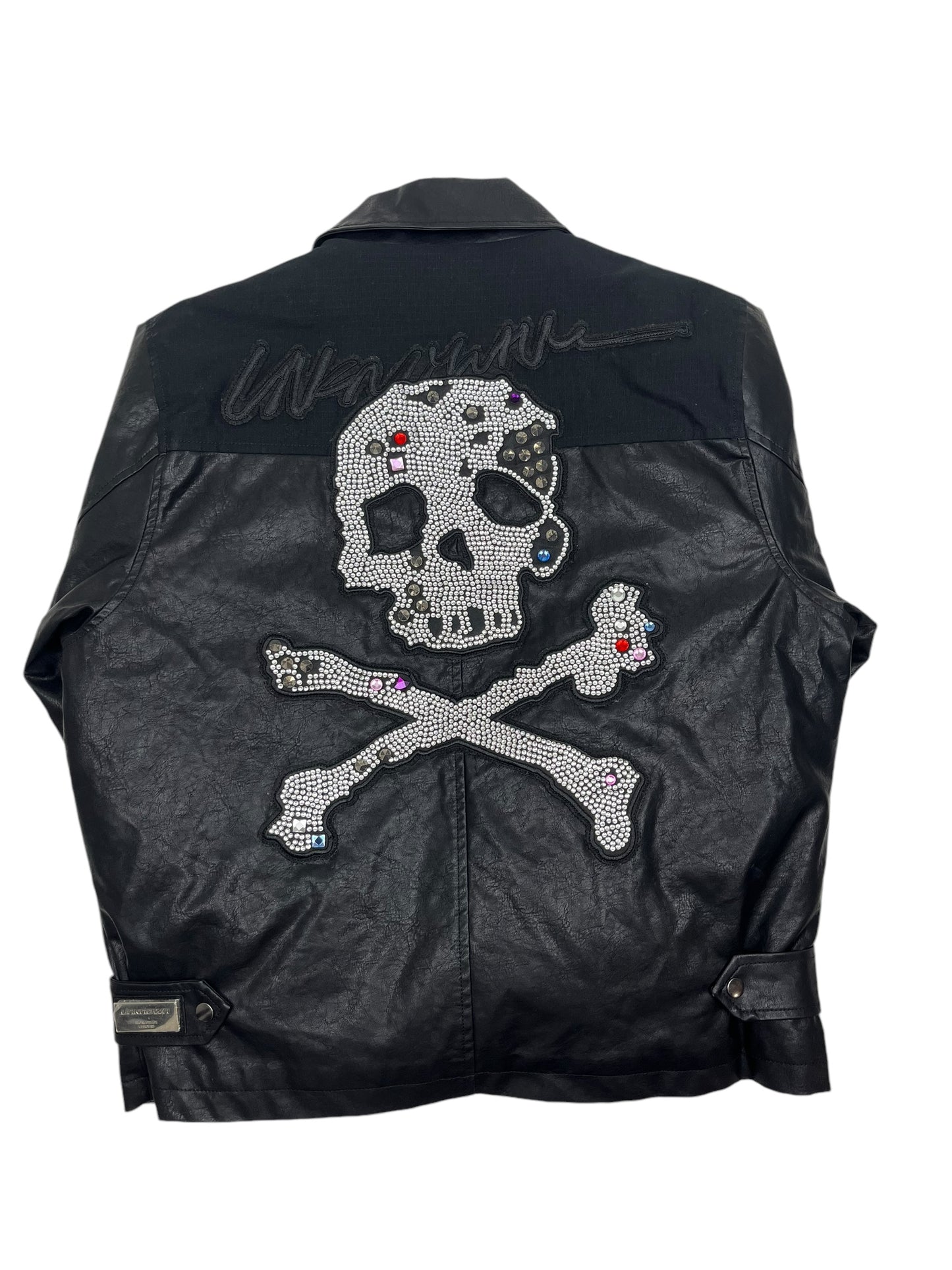 Unknown Rhinestone Skull Foux Leather Jacket - (NEW) L