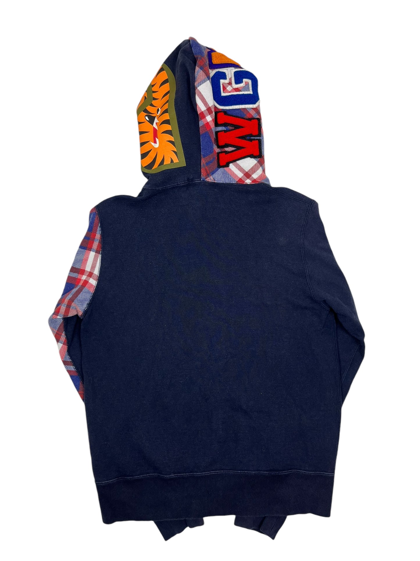 Bape Full Zip Plaid Shark Hoodie Navy - (GRADE A) M