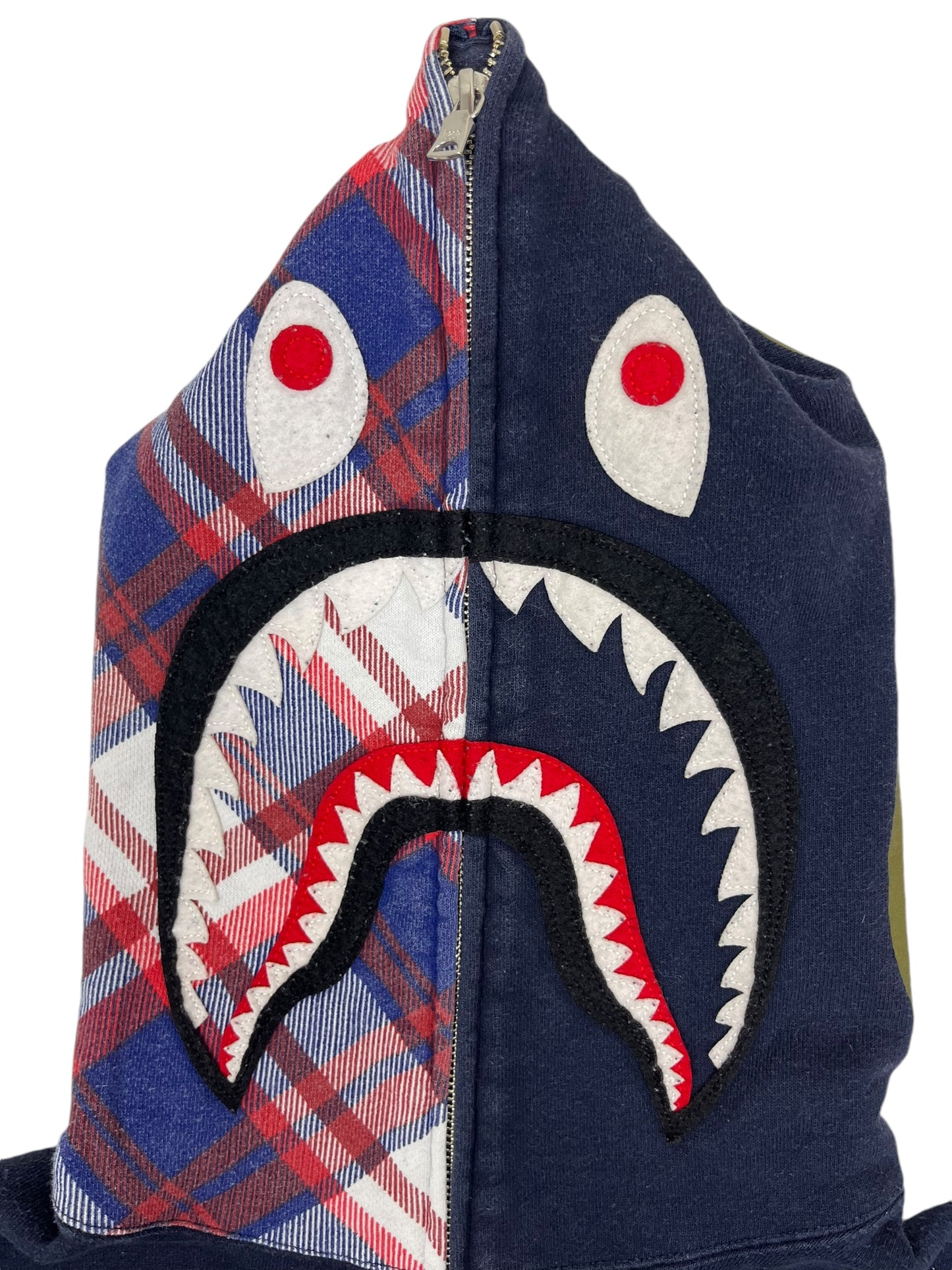 Bape Full Zip Plaid Shark Hoodie Navy - (GRADE A) M