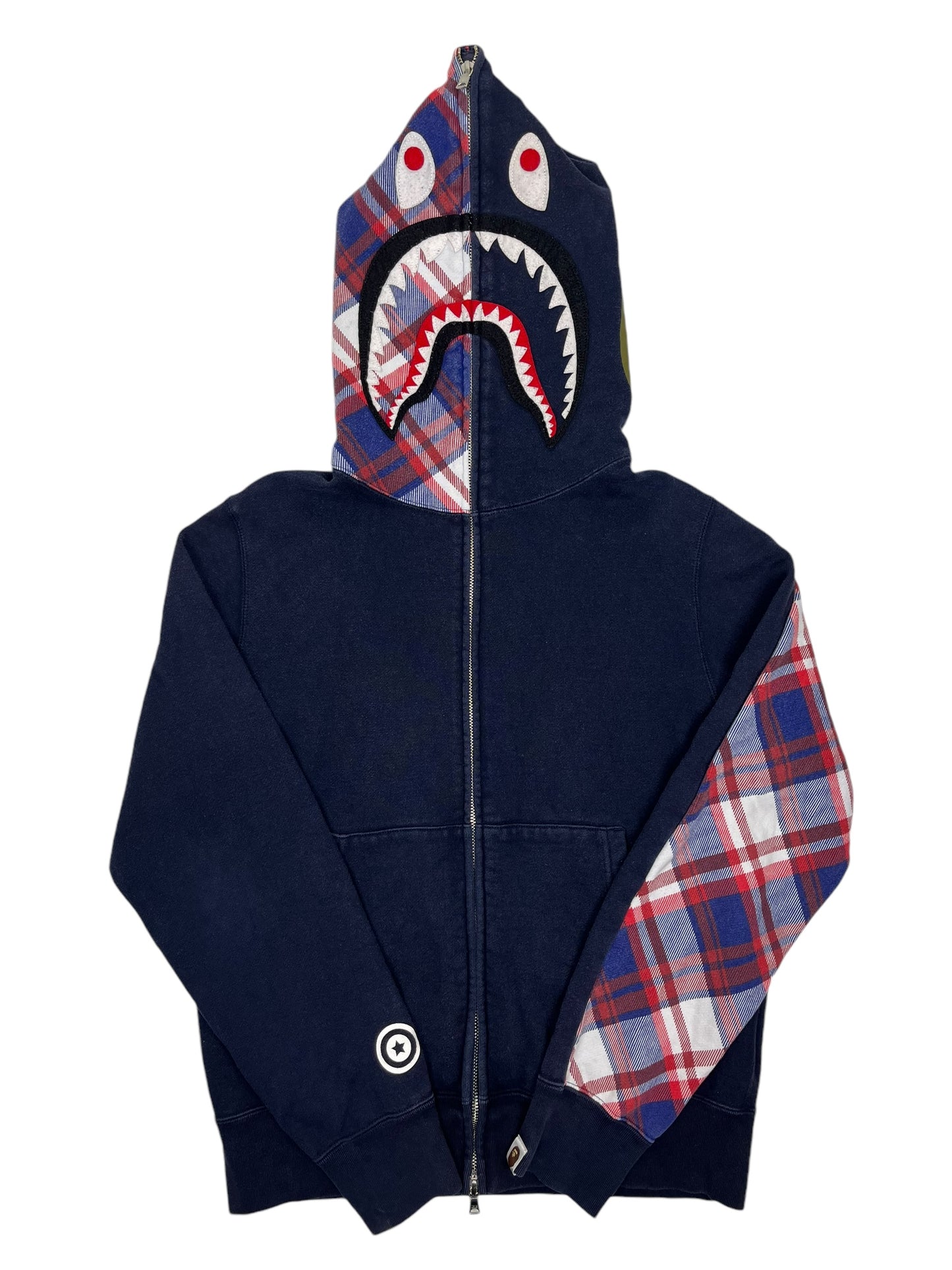 Bape Full Zip Plaid Shark Hoodie Navy - (GRADE A) M