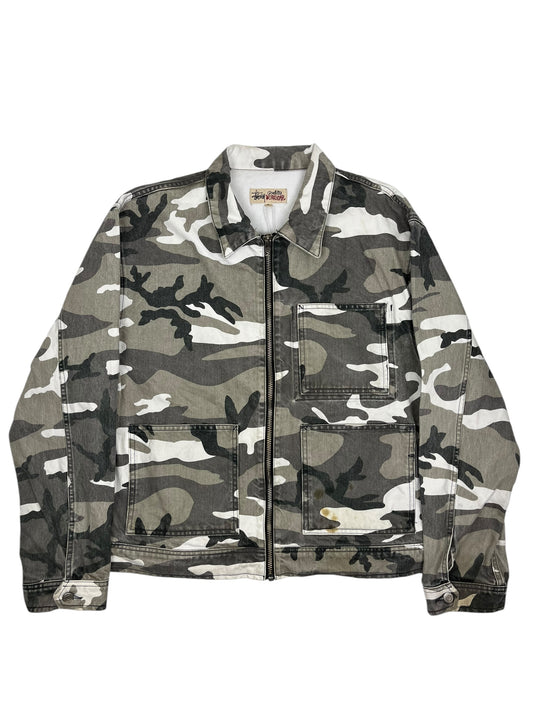 Stussy Work Gear Denim Jacket White Camo - (GRADE B) XL